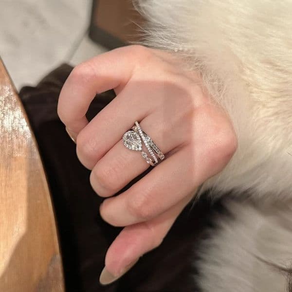 Jewsdrgelry Multi Layer Teardrop Zircon French Luxury Cross Wrap Design Stackable Finger Ring for Women