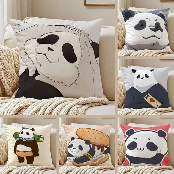 Jujutsu Kaisen Panda Pillow Case Anti-Dustmite Pillowcase Invisible Zipper Silky Short Plush Sofa Cushion Cover