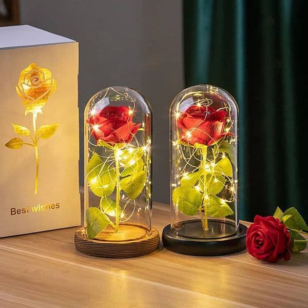 Bestseller Artificial Flowers Eternal LED Light Foil in Glass Cover Simulation Rose Flower Christmas Valentine's Day Gifts ddmytues