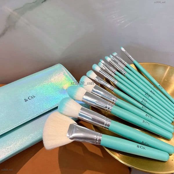 Classic Hot Sellers Designer Blue Letter Brush Makeup Tool 12 PCS With Storage Bag Box Girl Valentine's Day Birthday Gift 2525