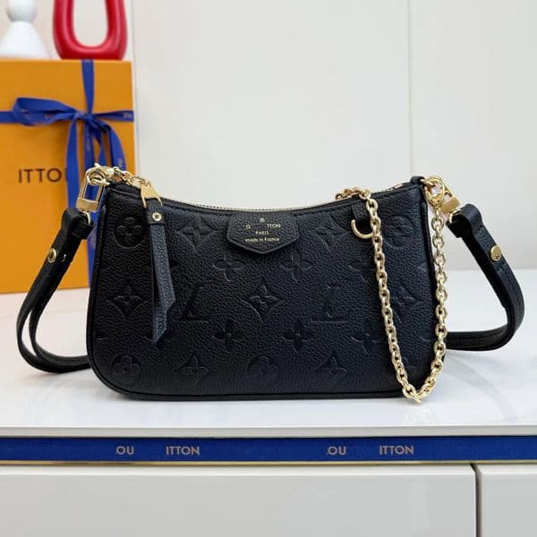 Easy Designer Bag Ladies Letter Embossed Shoulder Bag Cowhide Leather Luxury Bag High Quality Women's Handbag Purse Metal Chain Crossbody Bag Black Classic Half Moon