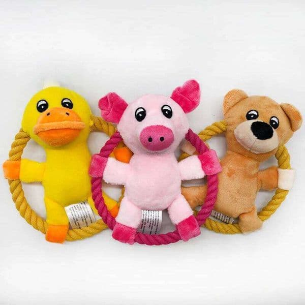 Cotton Rope Throw Toys for Pets Cartoon Duck Pig Small and Medium Dogs Squeaker Chew Training Toy Durable Outdoor Dog Flying Dis 26H0122