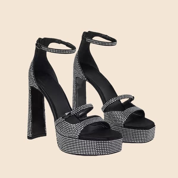 Top quality rhinestone Platform sandals chunky block heel Peep-Toe Ankle strap high heeled sandals Pumps women's luxury designer heels party Evening shoes35-42