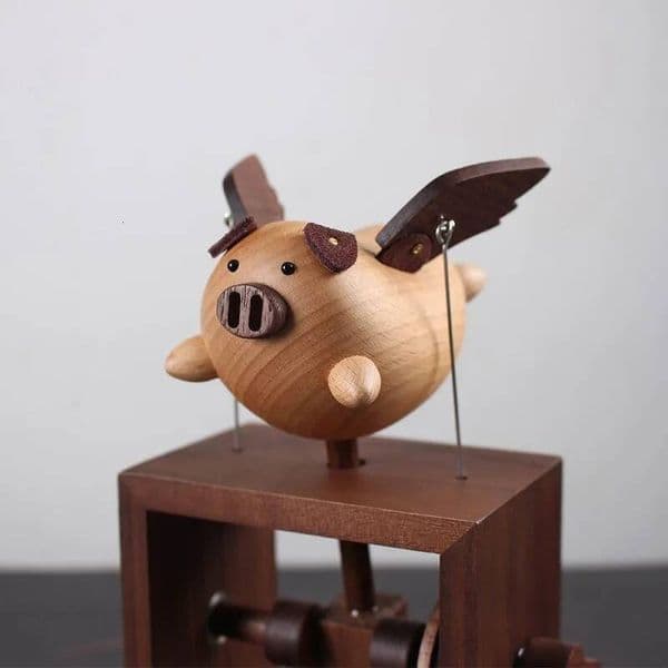 Wooden Pig Shaped Cranked Mechanical Valentine's Day Gift Hand Clockwork Style Castle In The Sky Music Box ZF64