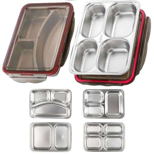 304 Stainless Steel Lunch For Office Workers,Students,And Children's Canteens,Thickened Bento Box With Lid,Fast Food Plate 26H0123