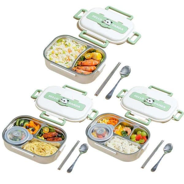 Stainless Steel Thermal Lunch with Cutlery Set 2/4/5 Grids Heat Preservation Bento Box Panda for Children School Picnic 26H0123