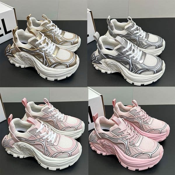 Designers Chunky Sneakers Ladies 8CM Height Increasing Platform Dad Shoes Height Increasing Casual Walking Shoes Technology Breathable Mesh Fabric Size 35 41