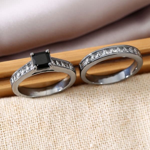 Foreign Trade Hot-Selling Fashion Double-Layer Set Zircon Black Luxury Couple Gift Elegant Niche Design Ring