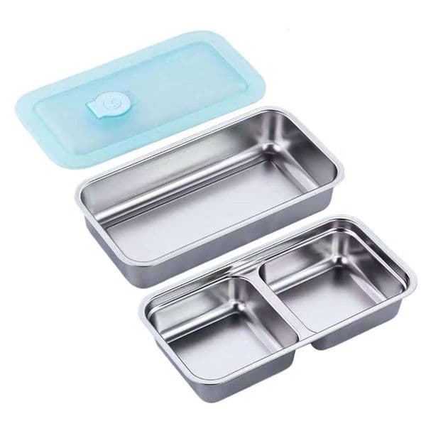 Stainless Steel Double Compartment Reusable Snack Containers Leak-proof Lunch Boxes For Outdoor Camping Picnic 26H0123