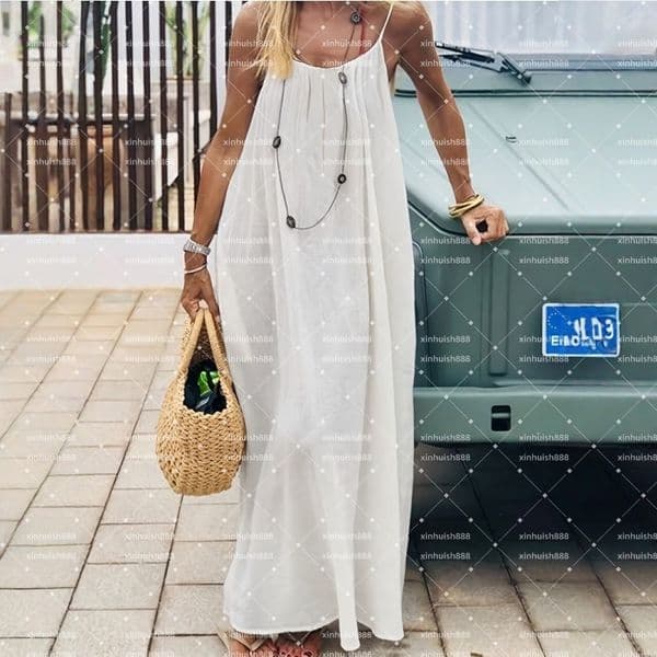 Women's Solid Color Cami Lounge Dress, Elegant Sleeveless Long Dress for Summer, Ladies Sleepwear for Indoor Wear