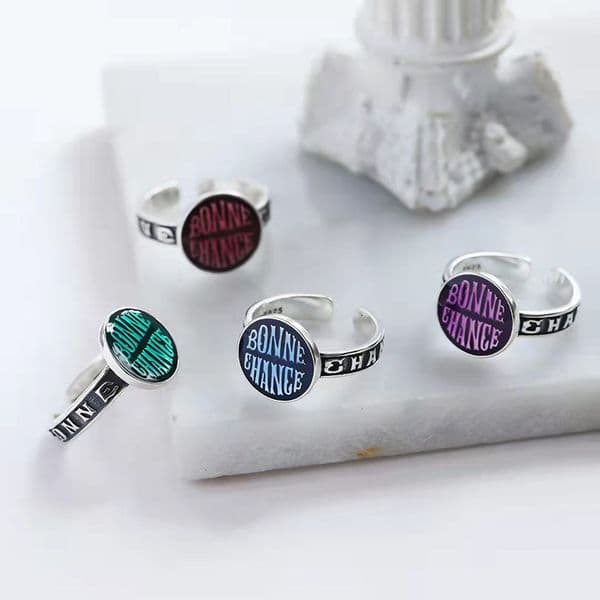 Oil Drop Letter Korean Style Round Luxury Open Vintage Colorful Ring Women's Silver Jewelry Wholesale