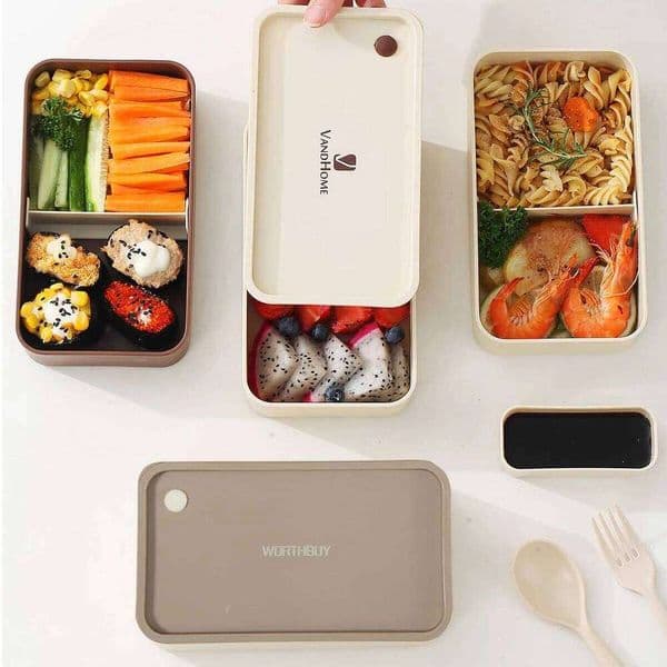 WORTHBUY Reusable Divided Plastic Contianer Microwave Safe Portable Large Capacity Sealed Bento Lunch Box For Students 26H0123