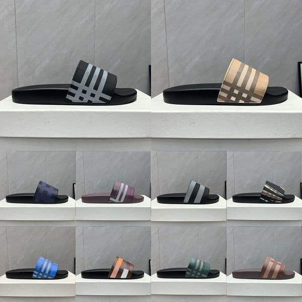 Designer Classic Vintage Check Printing Slipper Sliders Slides Sandals For Men Pool Beach Rubber 1031
