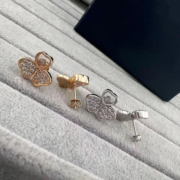 Chopars Earings Designer Chopardly For Woman Man Jewerly V Gold Clover Heart Flower Earrings Happy Diamond White Mother-of-Pearl 18K Rose Gold Plated Hoop Earring