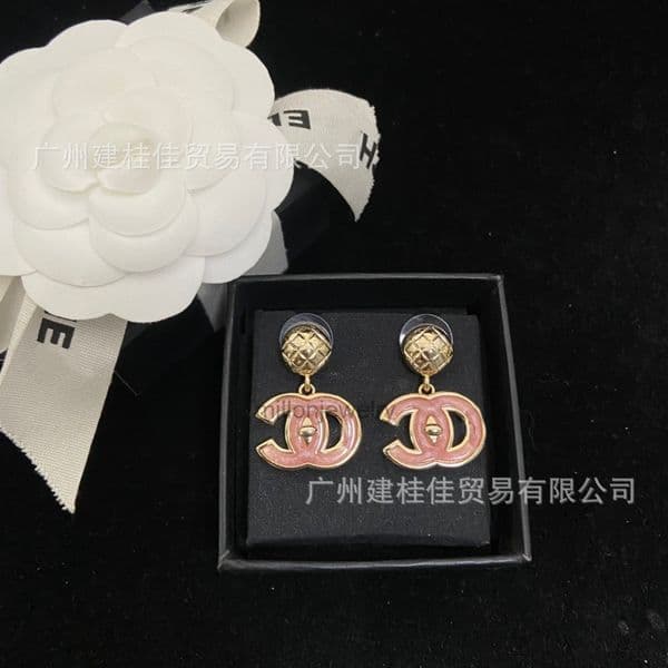 jewelery women cc earring Pink Enamel Diamond Stud Earrings for Women