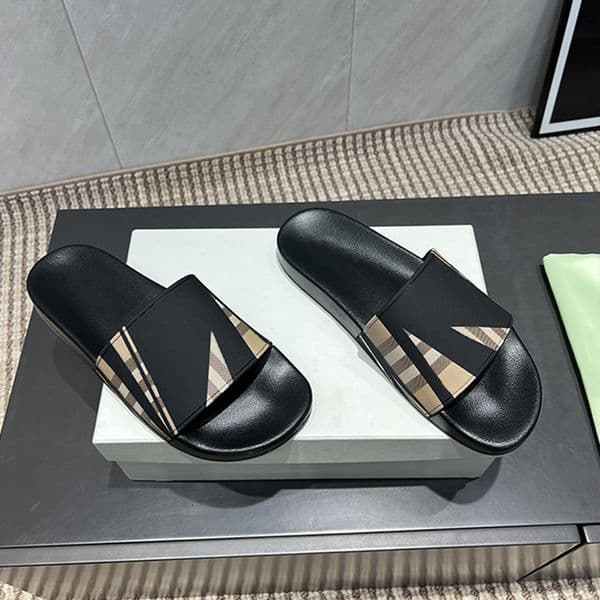 Men Check Slides Vintage Printing Slippers Designer Summer Beach Slider Classic Rubber Style Pool 1031