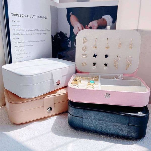 1PC Storage PU Anti-oxidation Necklace Ring Ear Stud Pendant Large Capacity Portable Jewelry Box