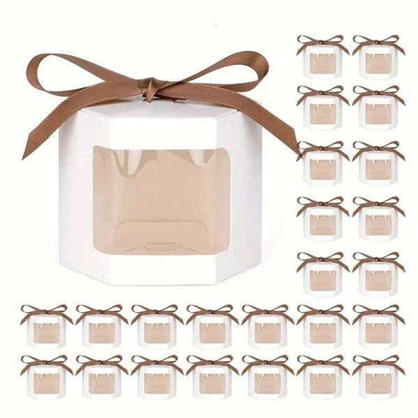 3pcs Hexagonal Paper Boxes With Display Window Lid And Ribbon Suitable For Gift Handicraft Cake Candy Wedding Party Box