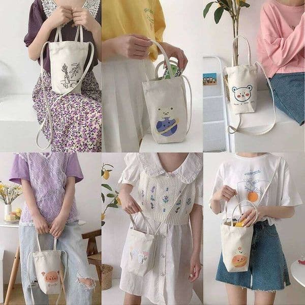 Chic Kettle Canvas Tote Bag, Cute Storage Handbag Cross Body Bag for Work, Travel, Outing, Shopping, Water Bottle Bags