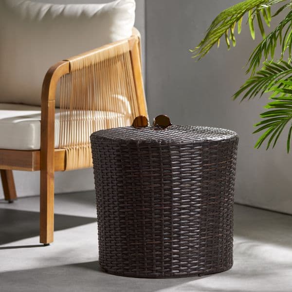 Kingstown RD Barrel Side Table Outdoor Wicker End Table