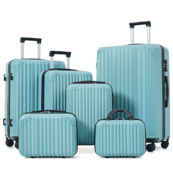 6-Piece Luggage Set Durable Hardshell ABS Suitcase with Spinner Wheels TSA Lock Side Hooks Lightweight Carry-On Checked Luggage
