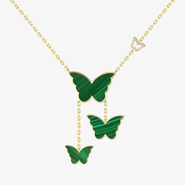SamraClassic Butterfly Yellow Gold Malachite Dangling Necklace fine jewelry Copper Gold Plated Cross Pendant Necklace for women designer necklace