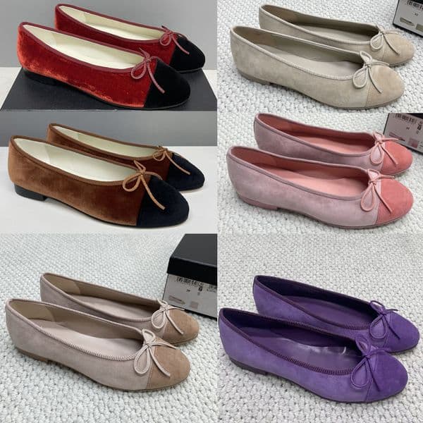 Formal Shoes Designer Women Ballet Flats Velvet Loafers Casual Flat Ballet Shoes Suede Bow Leather Closed Toe Dance Shoes 891
