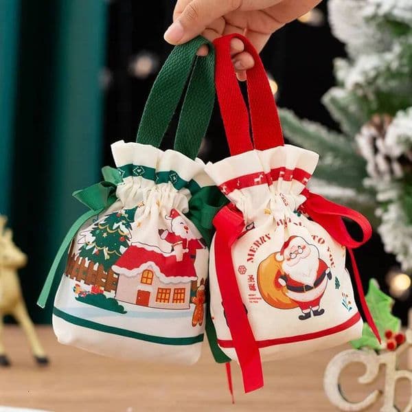 Bestseller 1PC Drawstring Gift Small Christmas Apple Candy Wrapping Bags Xmas Party Favors Holiday Present Packaging Bag ddmytues
