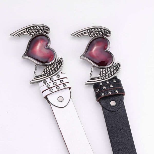 Y2K Punk Hip-Hop PU Leather Belt Women Mens Heart Rivet Skull Gothic Angel Wing Rock Subculture Streetwear Waistband