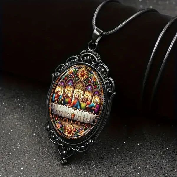 The Last Supper and Cross Pattern Black Frame Glass Ffree shipping Necklace Romantic Gift Jewelry Set