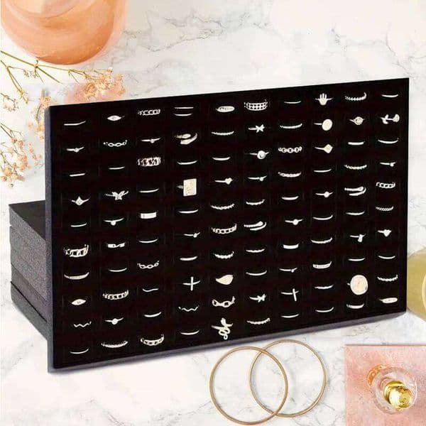 3pcs Black Velvet 100 Groove Foam Holder, High Jewelry Storage Ring Display Stand For Retail Stores And Boutiques