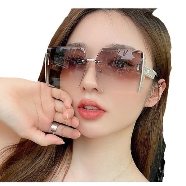 High-end Square Rimless Edged Women Sunglasses Internet Celebrity Luxury Fashion Eyewear Personality Fashion Glasses For Women With Large Faces Slimming Effect