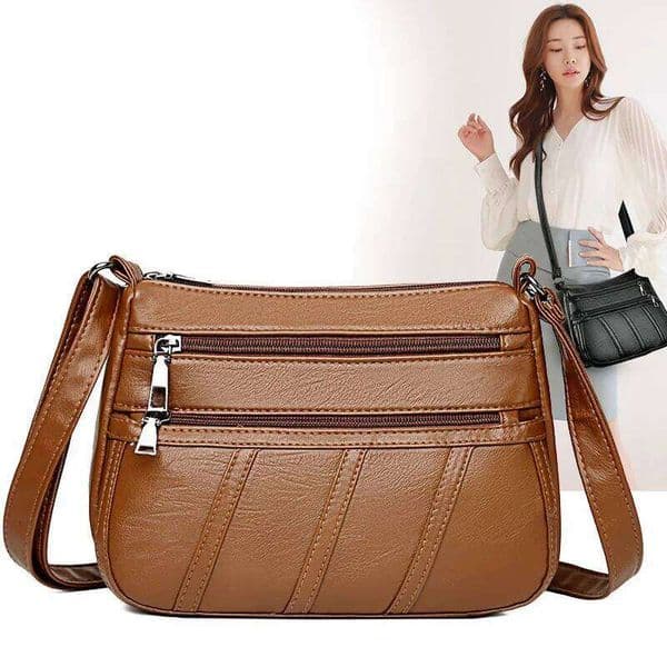 Stylish Soft PU Leather Texture Women's Shoulder Bag, Fashion Casual Multi Layer Large Capacity Single Crossbody Bag