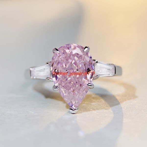 Womens S925 Sterling Silver VVS Ring Jewelry Wholesale Dainty Classic Anniversary Pear Cut Water Drop Ice Flower Colorful