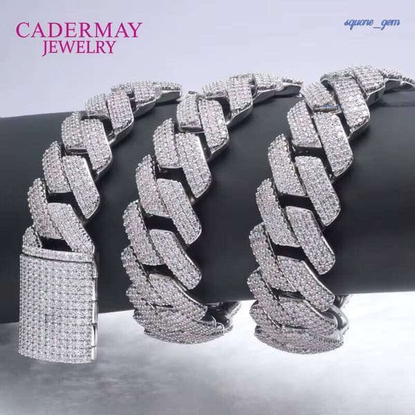 Silver925 14Mm Necklace Hiphop 2 Rows White Moissanite Iced Out Cuban Link Chain Men Gifts