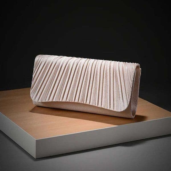 Luxury Shiny Pleated Square Evening Bag with Chain Shoulder Strap Women Crossbody Banquet Clutch Handbag for Party Dress
