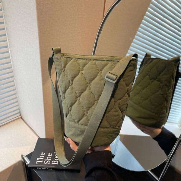 Grid Crossbody Bag - Adjustable Straps Durable Material Green Color Secure Zipper Closure for Outdoor Travel Commuting and Casua