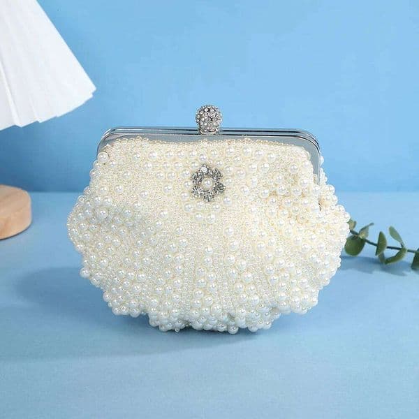 Fashionable and elegant shell pearl evening socialite travel cosmetics storage bag diamond-encrusted versatile handbag for
