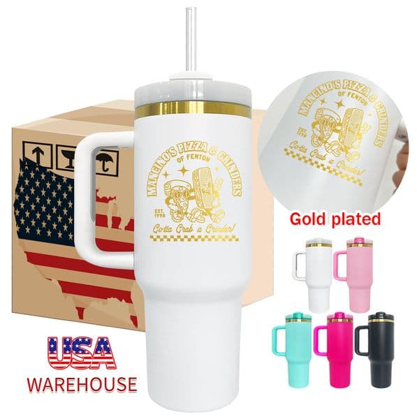 20 pack USA warehouse Christmas mix color 40oz gold plated underneath tumbler double walled travel coffee mug keep cold and hot water bottle with handle