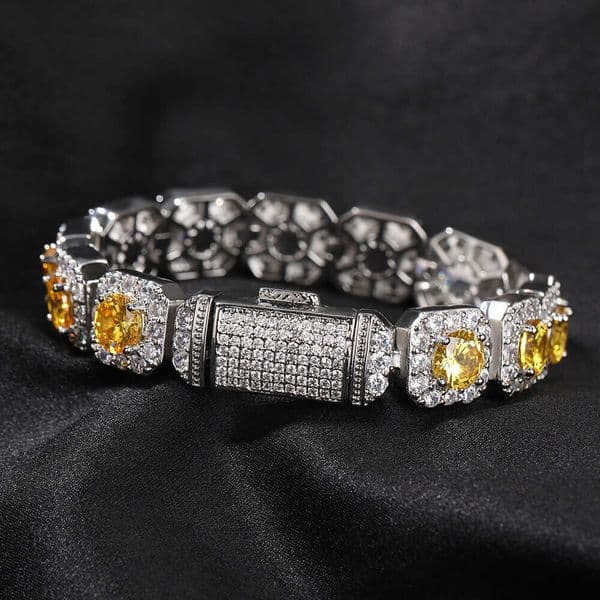 Cross-Border Hip-Hop Personality Trend Brand Copper Inlaid Moissanite diamond bracelet Colorful 12MM Rock Candy Flip Cover Bracelet Unisex