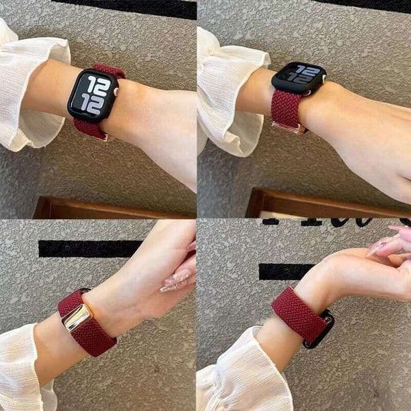 Wine Red Woven Magnetic Buckle Apple Watch 9/8/7/6/5 Band SE Universal S10 Personalized Women's Wristband