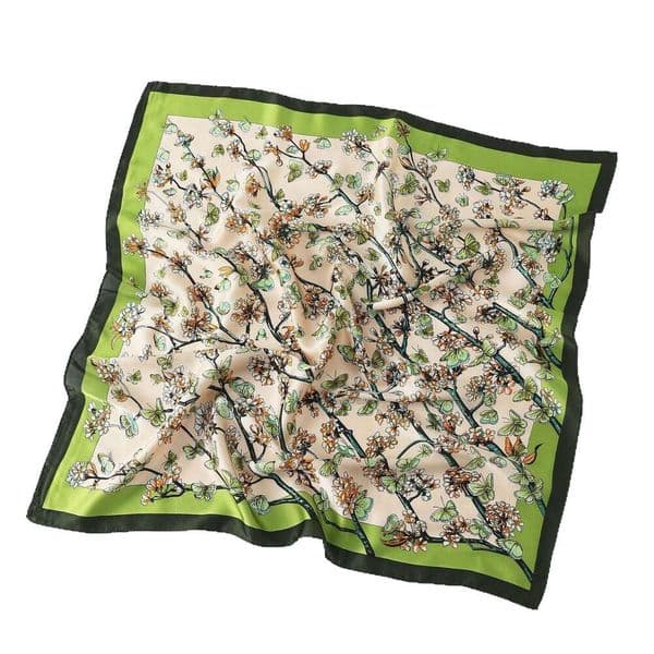 Designer Women Printed Women's Square Mulberry Silk Scarf Hairband Ribbon