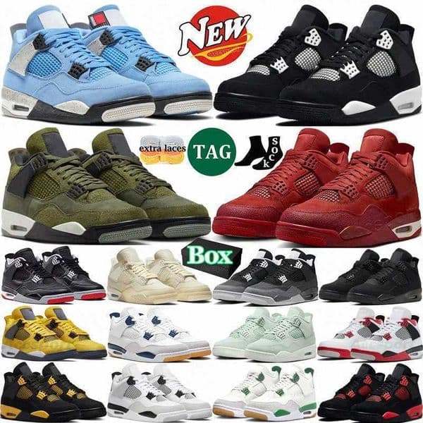 With designer shoes 4 basketball for men women 4s Black Cat Military Blue Bred White Thunder Red Cement Pine Green Sail Olive Seafoam mens trainers sneakers