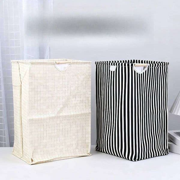 Foldable Cotton Linen Laundry Basket with Wooden Handle Large Storage Hamper for Clothes Durable Polycotton Canvas Organizer 26H0126