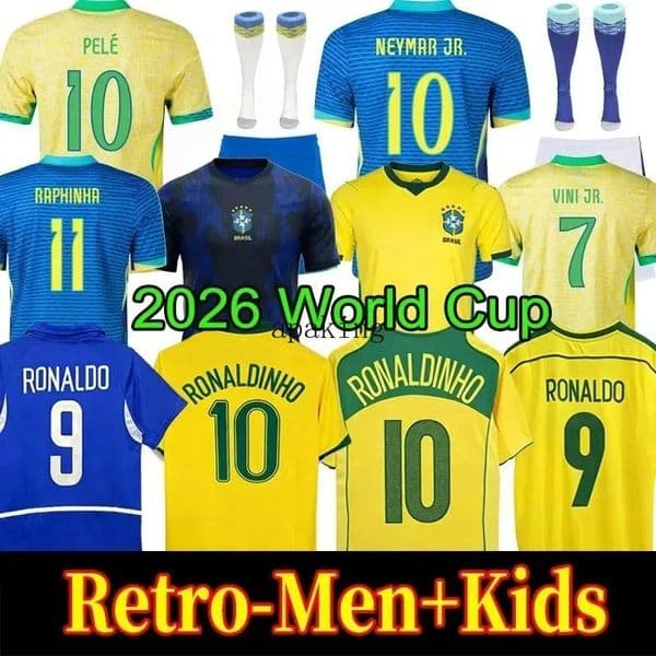 Brasil Soccer Jerseys World Cup 2026 BraziL S Retro Football tops Shirt VINI JR RODRYGO PELE RIVALDO 98 02 04 Vintage NEYMAR Ronaldinho camisa Brasil Football Kid kit