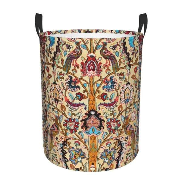 Custom Silk Persian Carpet Laundry Basket Collapsible Large Capacity Clothes Storage Bin Bohemian Turkish Ethnic Kilim Hamper 26H0126