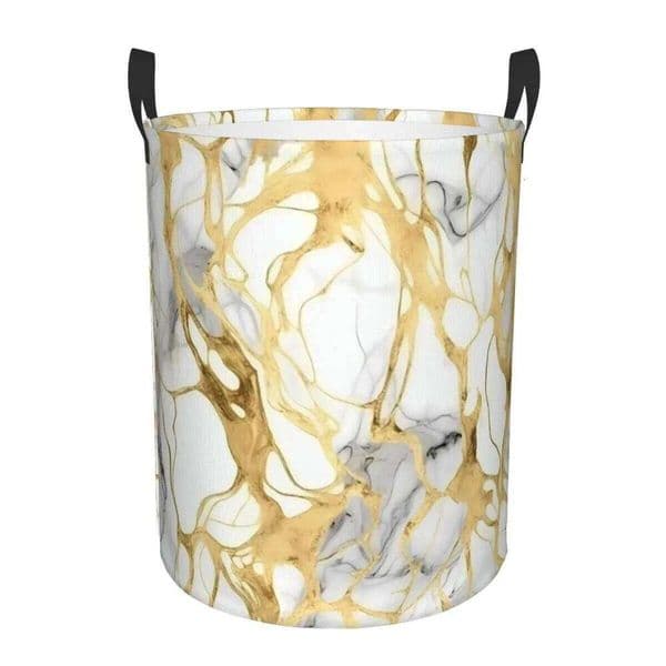 Custom Elegant Marble White Laundry Basket Collapsible Clothes Toy Hamper Storage Bin for Kids Nursery 26H0126