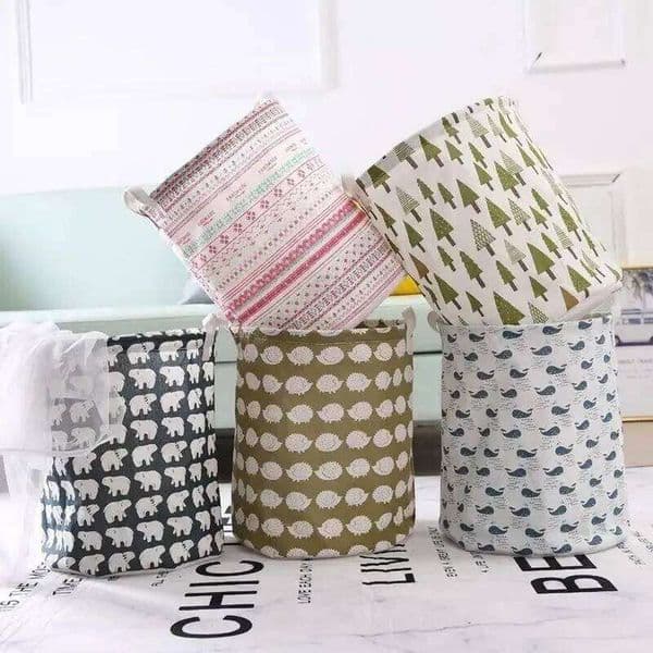 Cotton Linen Folk Style Household Folding Portable Put Dirty Clothes Storage Basket Waterproof Cloth Bucket 26H0126