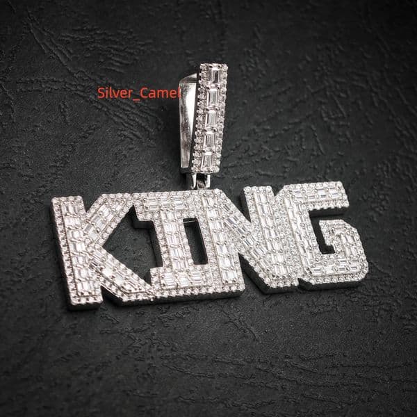 Hip Hop GRA Iced Out D Color Baguette Moissanite 925 Sterling Silver Pass Diamond Tester Custom Letter King Pendant for Men