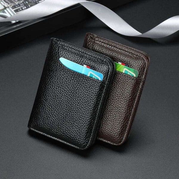 Men's Ultra-Slim Bifold Leather Wallet, Handcrafted Blocking Card Case with Side Card Slot, Stylish Secure Minimalist Purse for Daily Use